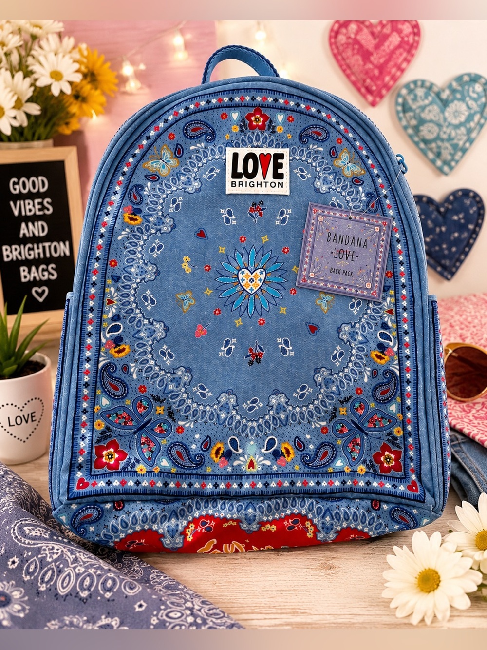 Brighton Bandana Love Backpack NWT Blue Paisley Floral Travel Everyday School